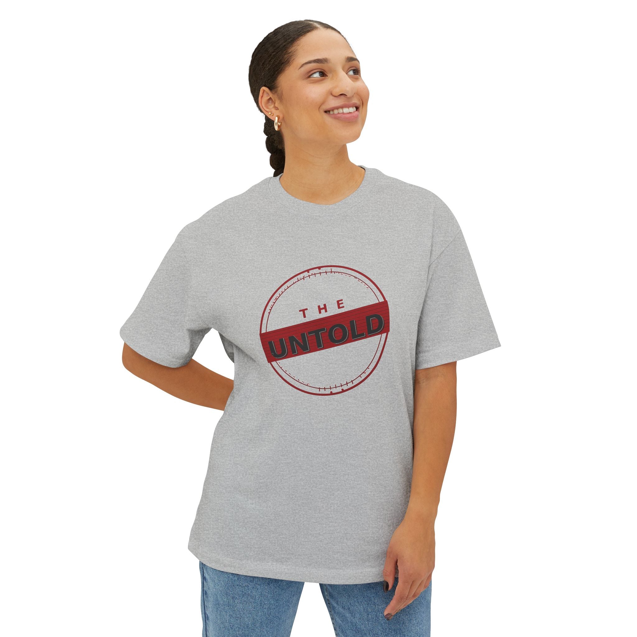 Untold Stamp Graphic Tee — Oversized Boxy Unisex T-Shirt
