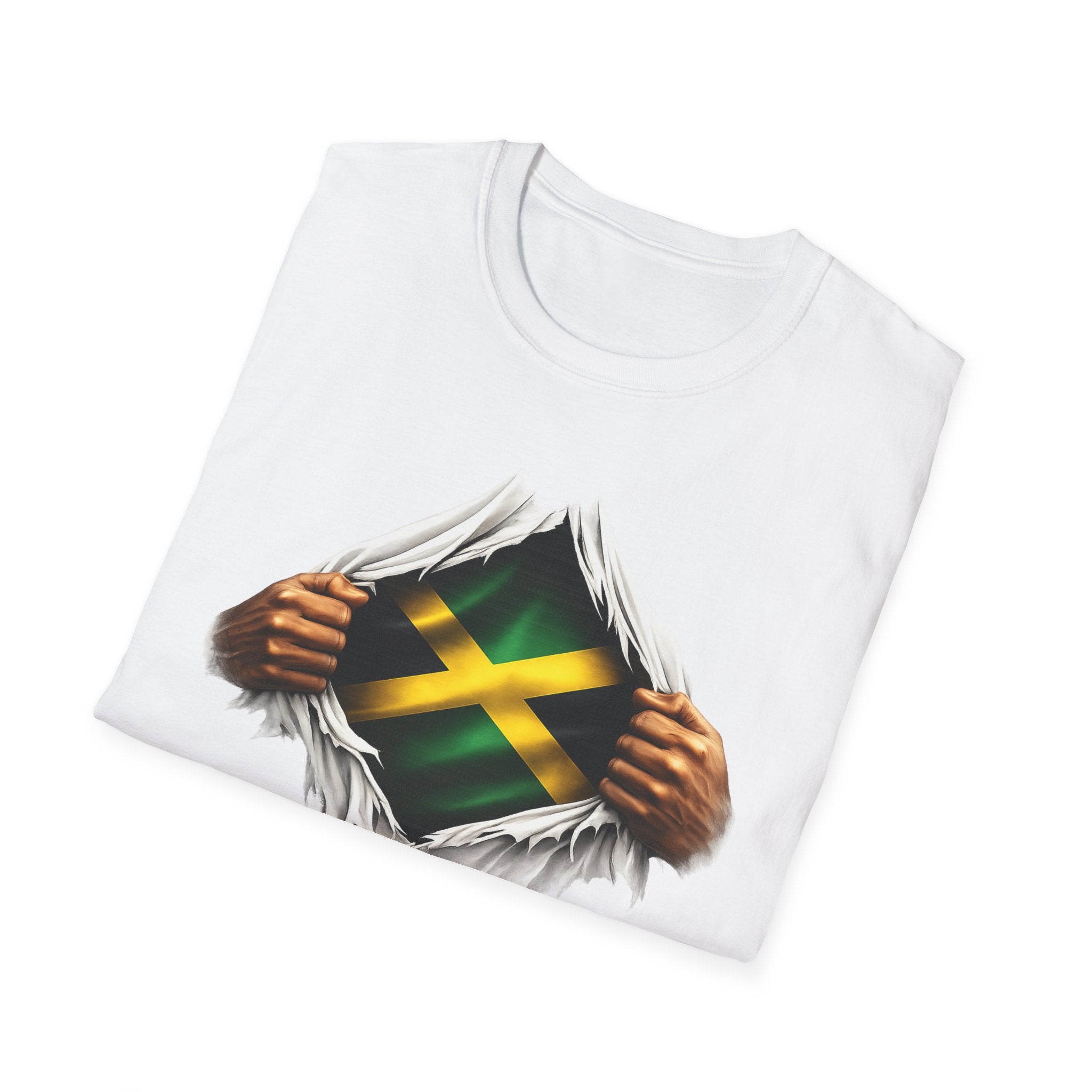 Jamaica Flag Rip Tee — Ripped Chest Reveal Jamaican Pride T-Shirt