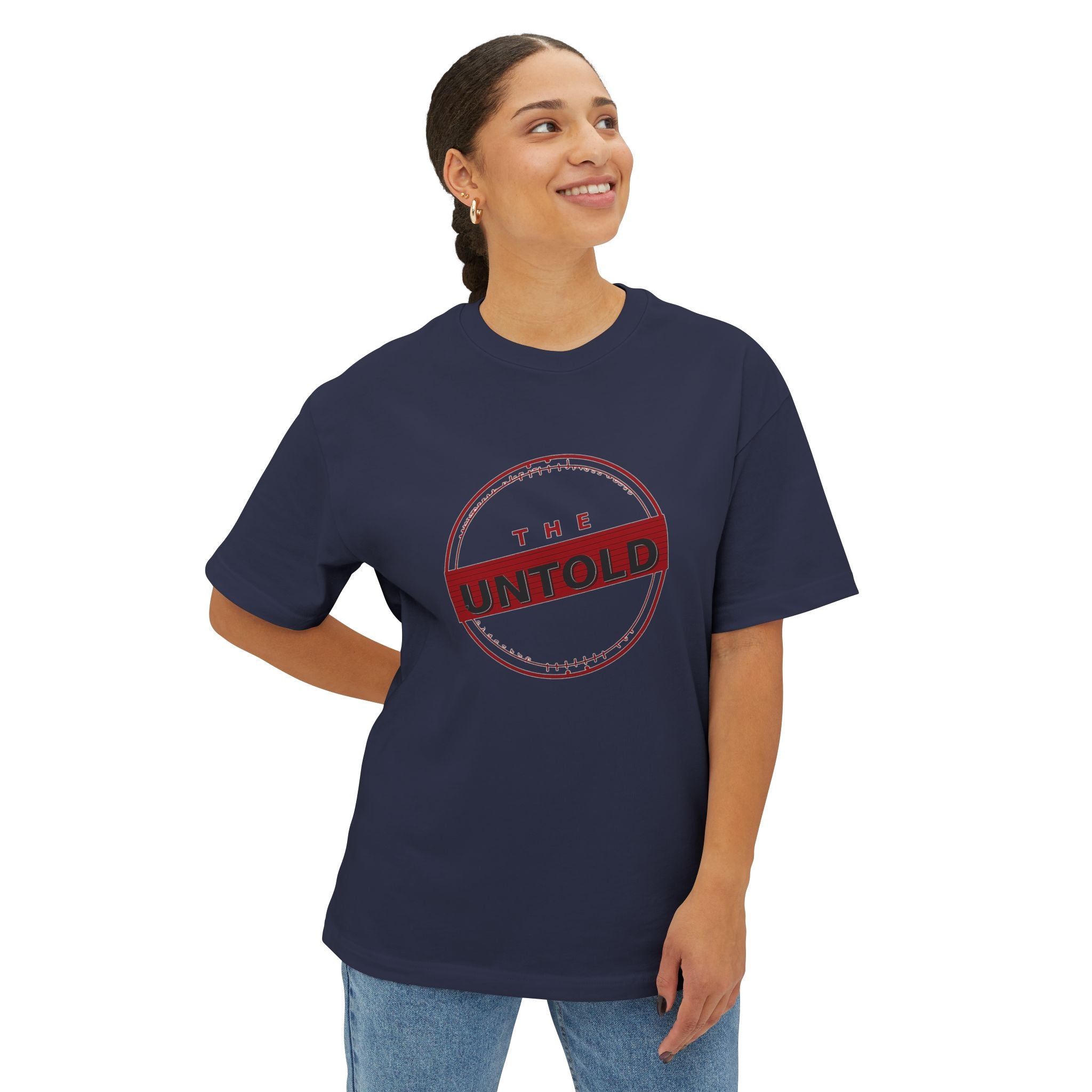 Untold Stamp Graphic Tee — Oversized Boxy Unisex T-Shirt