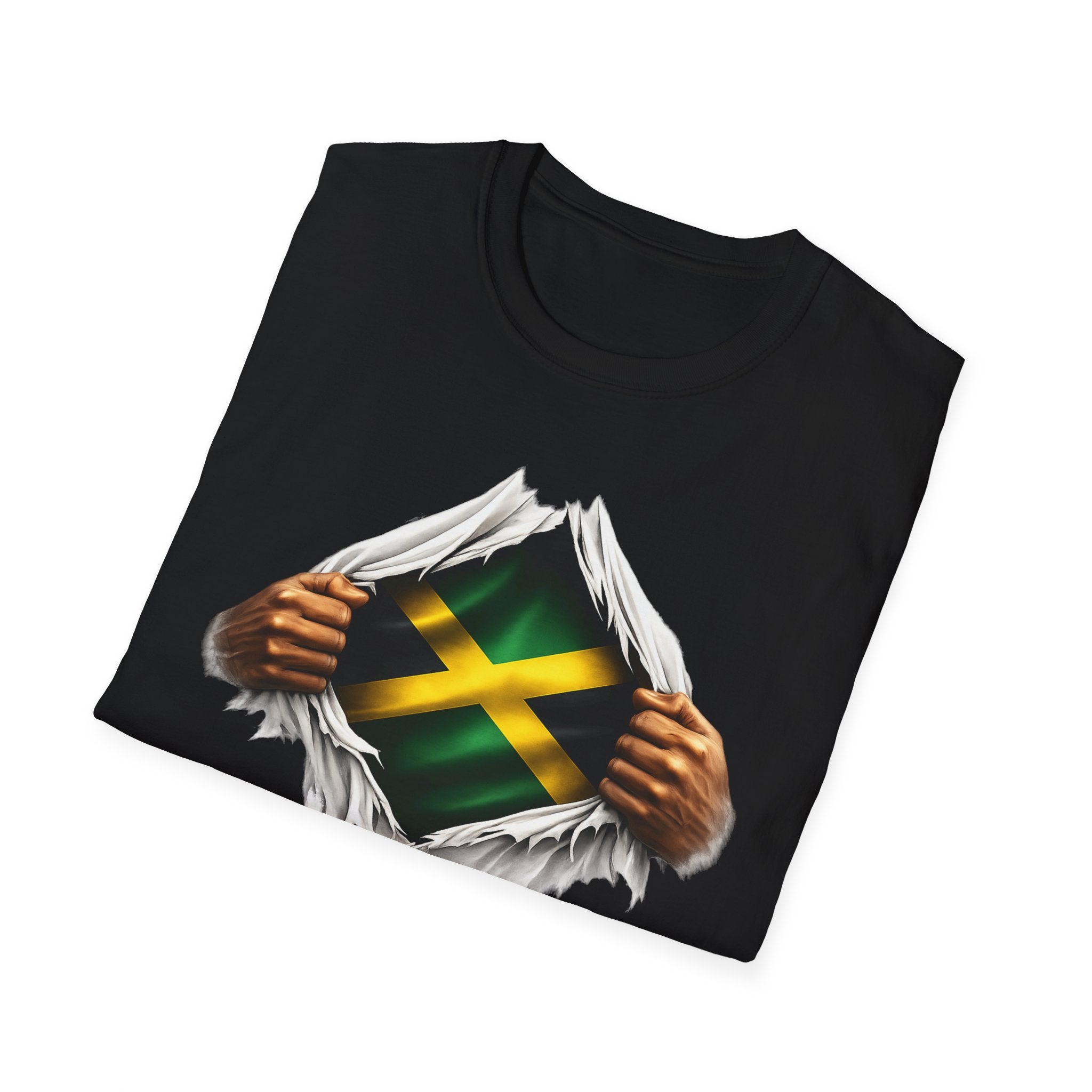 Jamaica Flag Rip Tee — Ripped Chest Reveal Jamaican Pride T-Shirt
