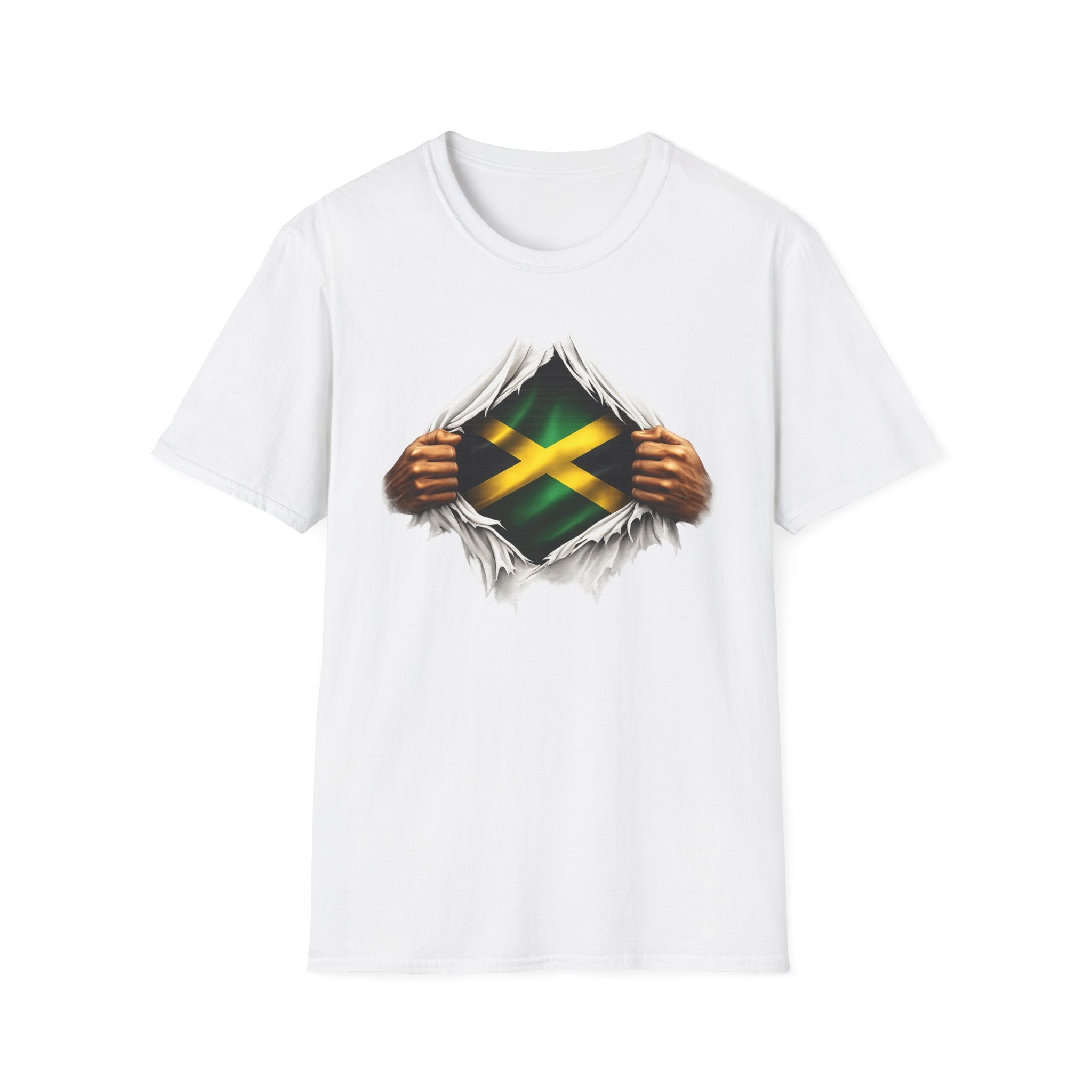 Jamaica Flag Rip Tee — Ripped Chest Reveal Jamaican Pride T-Shirt