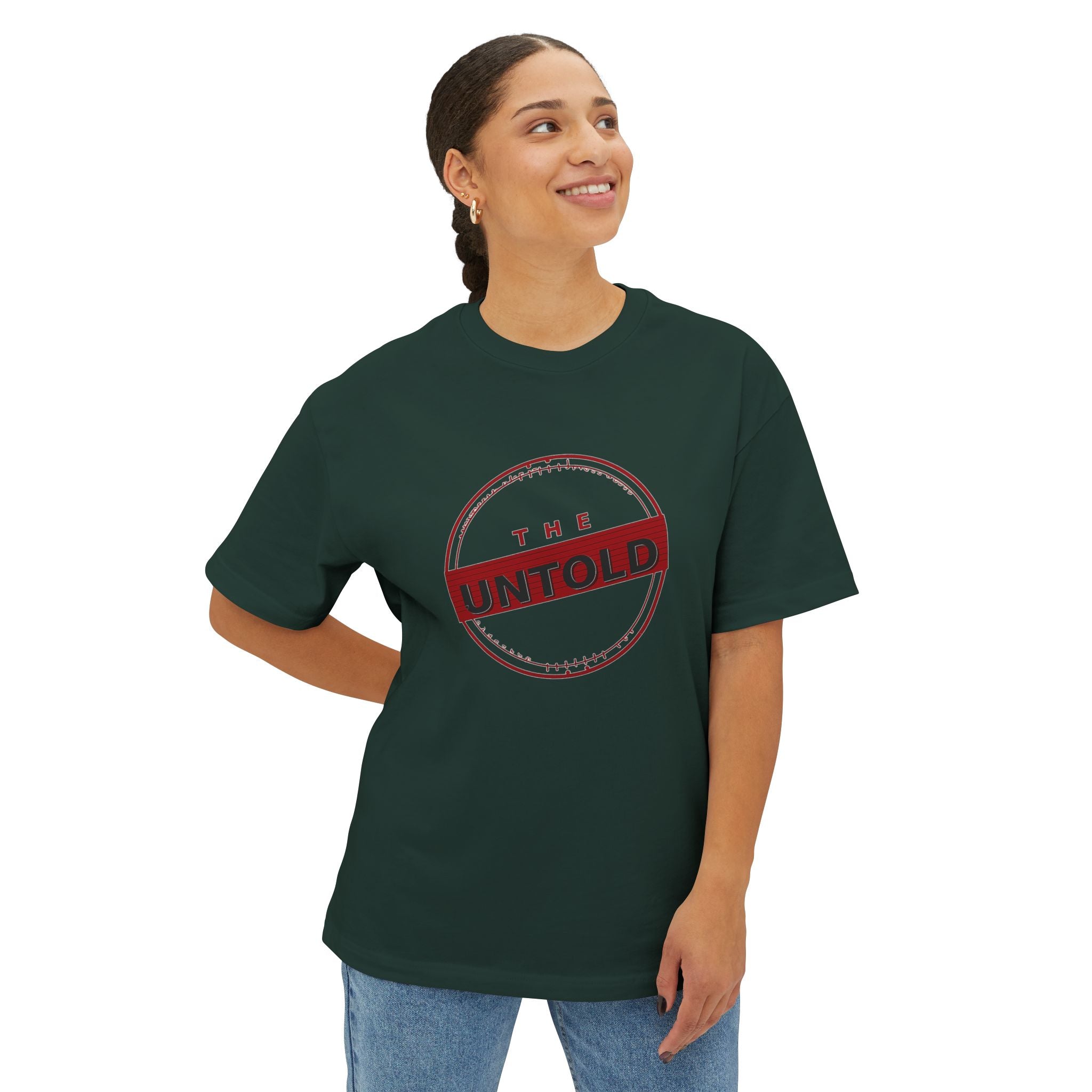 Untold Stamp Graphic Tee — Oversized Boxy Unisex T-Shirt